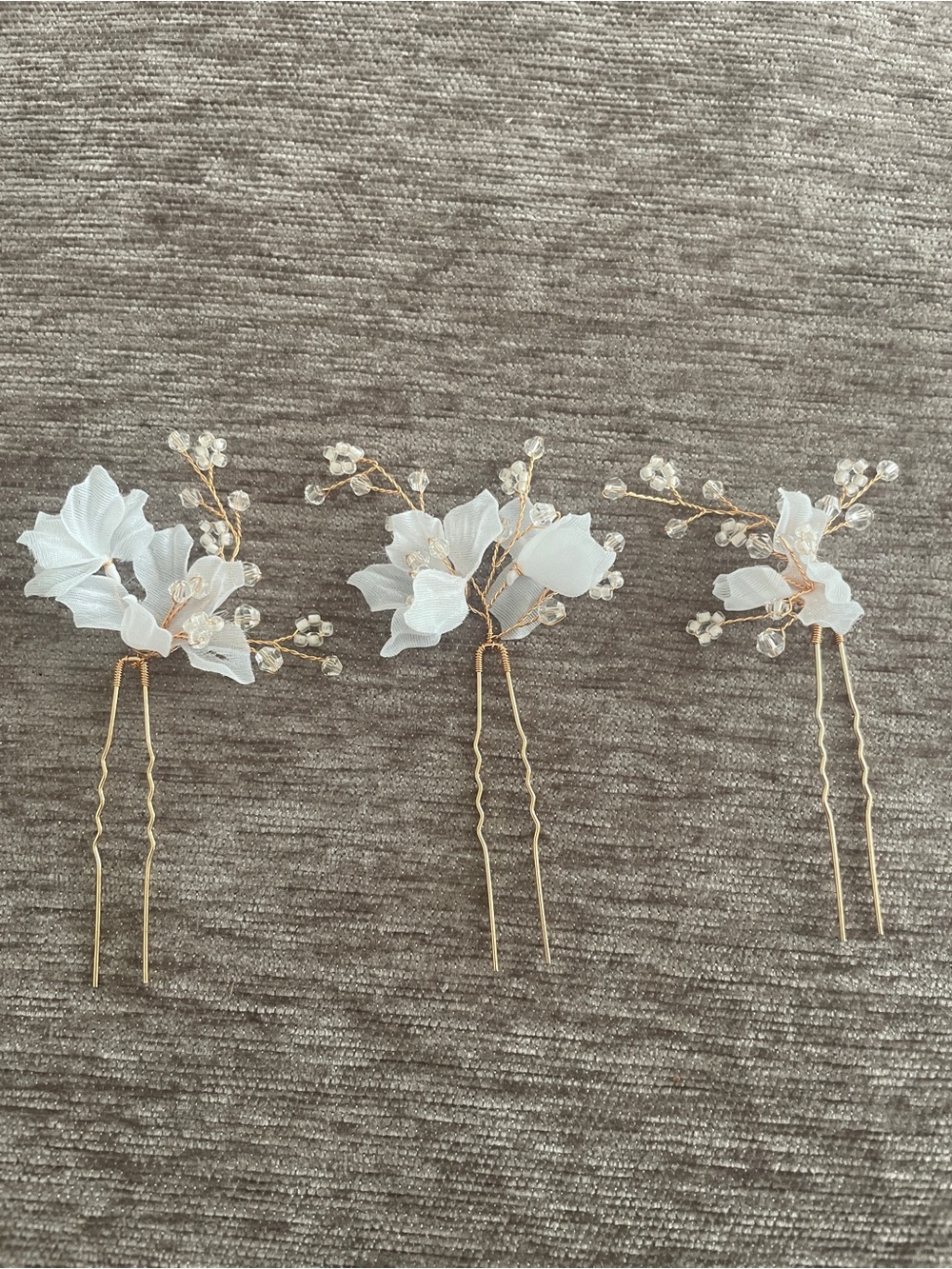 Delicate White Floral Hair Pins - Set of 3